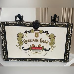 Vintage Cigar box purse with embroidery